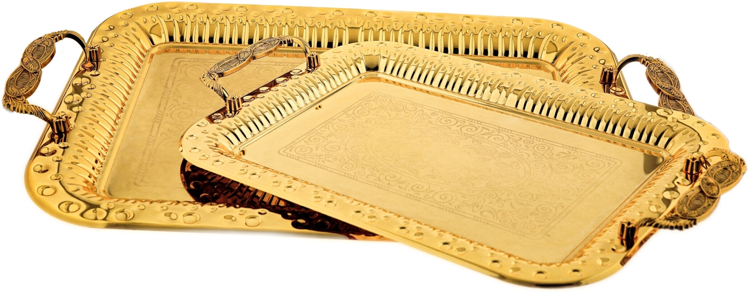 2-teiliges Serviertablett aus hochwertigem 18/10 Edelstahl - Robust & stapelbar Gold Bild 1