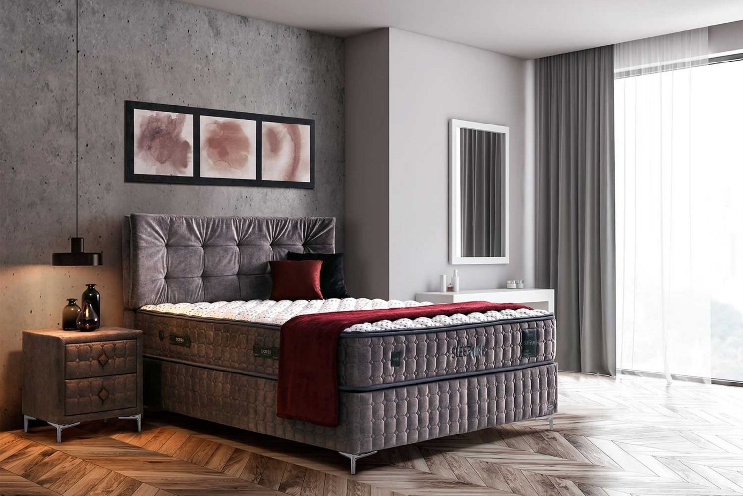 Pointhome Boxspringbett Set, Sleepure, Schlafzimmerbett, Matratze mit Topper, H3 / H4 (Fest) (1 x Matratze, 2 x Bettkasten, 1 x Bettkopfteil), Abnehmbarer & waschbarer Topper mit Reißverschluss, Matratzenhöhe:31cm Bild 1