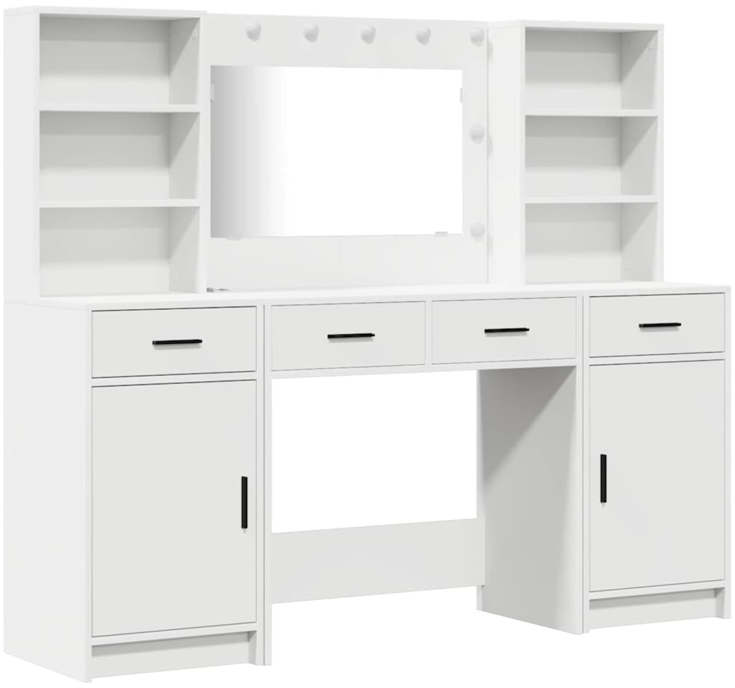 vidaXL Schminktisch Set mit LED-Lichtleisten 3 pcs Weiß Holzwerkstoff 3334281 Bild 1