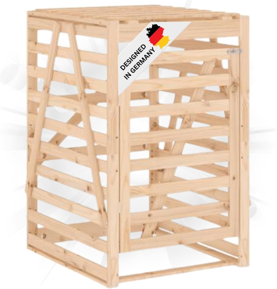 DELUKE® 1er Mülltonnenbox Kiefernholz BOUMI 84x90x128,5cm Natur Mülltonnenverkleidung für 1 Tonne Müllbox aus Holz Mülltonnenschutz Mülltonnendach Bild 1
