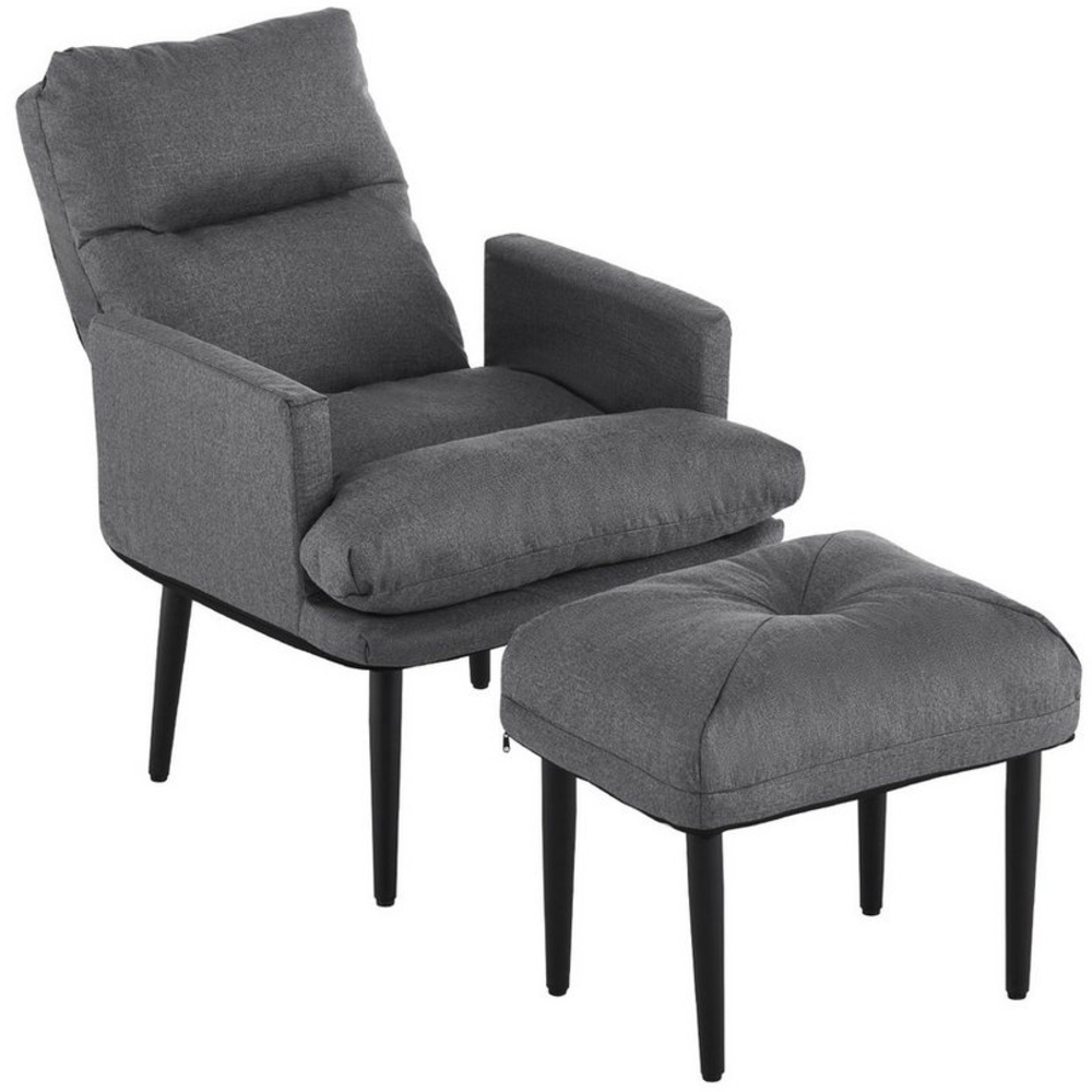 CLIPOP Relaxsessel Leinen Relaxsessel mit Ottoman (Relaxsessel mit Hocker), Verstellbare Rückenlehne Loungesessel für Wohnzimmer Bild 1