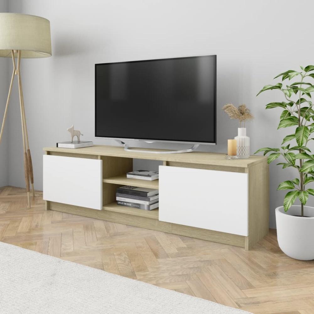 TV-Schrank Weiß und Sonoma-Eiche 120×30×35,5 cm Spanplatte, MDF Bild 1