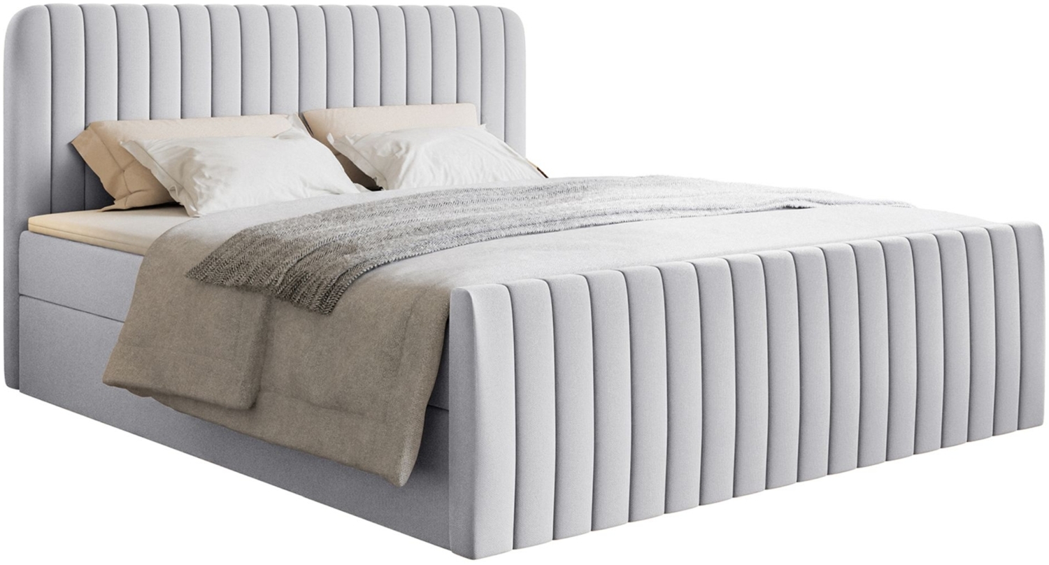 Selsey 'Saliano' Boxspringbett mit Bettkasten, Topper und Chenille-Bezug, Hellgrau, 160x200 cm Bild 1