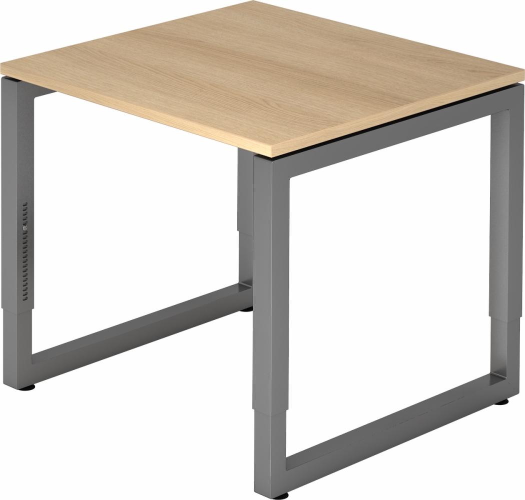 bümö höhenverstellbarer Schreibtisch R-Serie 80x80 cm in Eiche, Gestell in Graphit - PC Tisch klein für's Büro manuell höhenverstellbar, Computertisch verstellbar, RS-08-E-G Bild 1