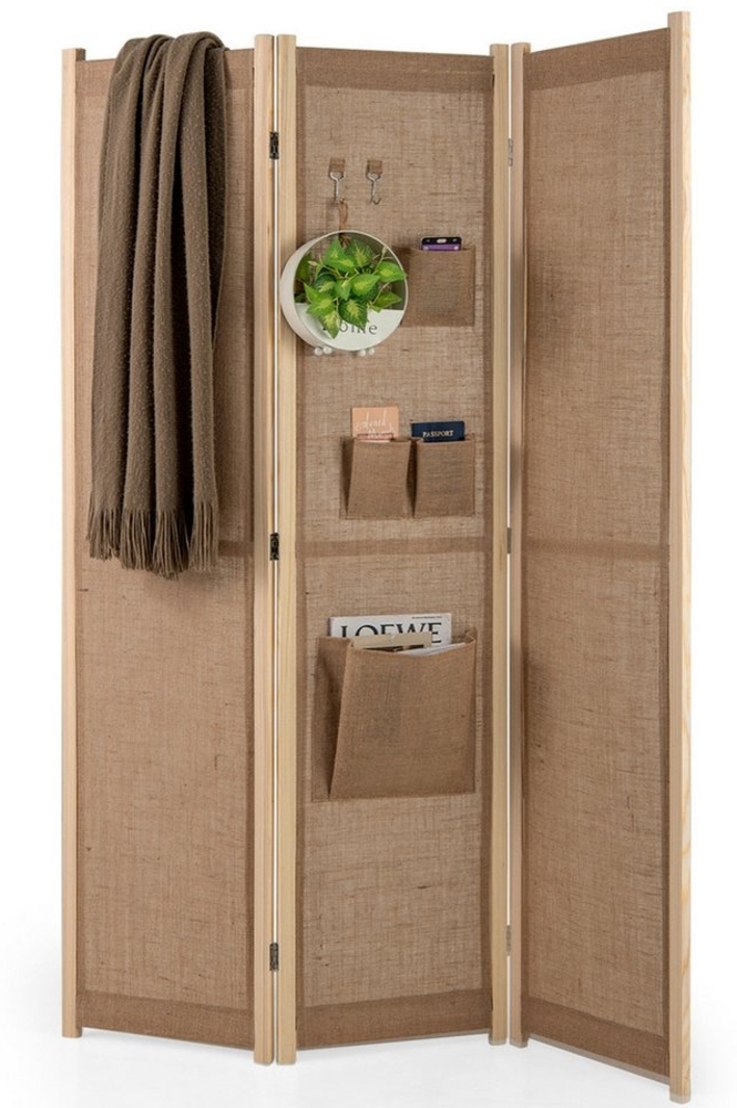 COSTWAY Paravent, 170x121cm, 3tlg. Raumteiler mit Haken, klappbar Bild 1