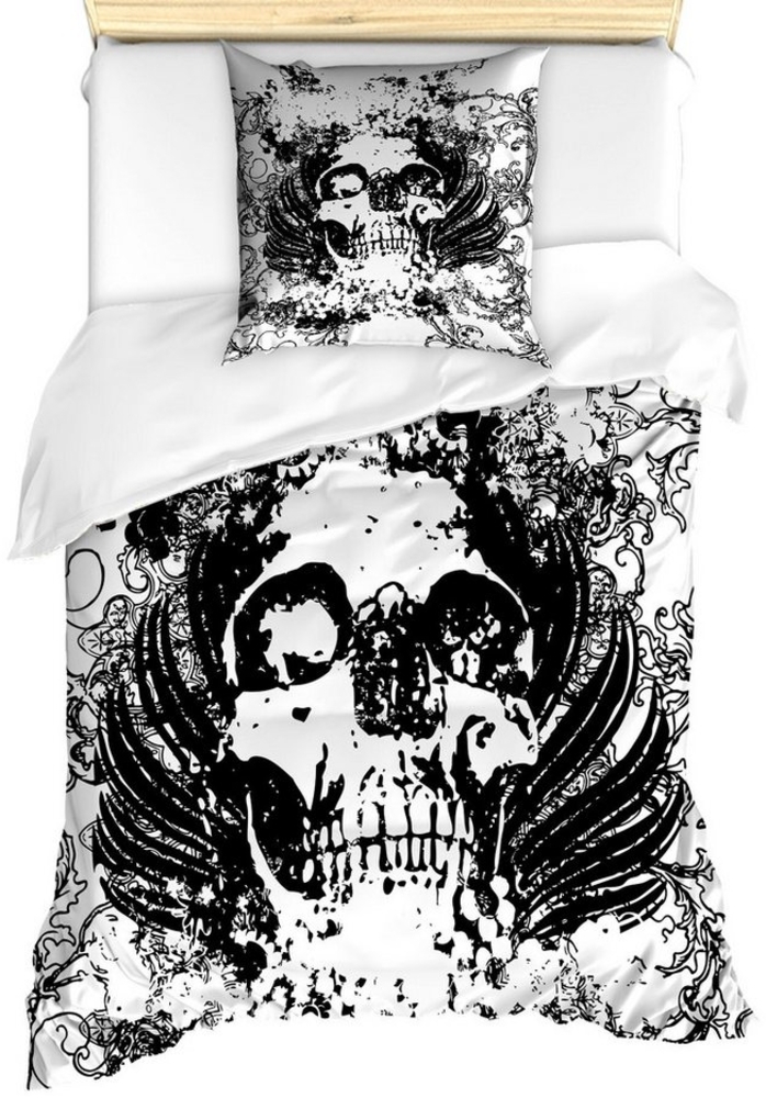 Abakuhaus Bettwäsche Milbensicher Allergiker geeignet mit Kissenbezug, Microfaser, gotisch Dunkler Horror Scary Schädel Bild 1