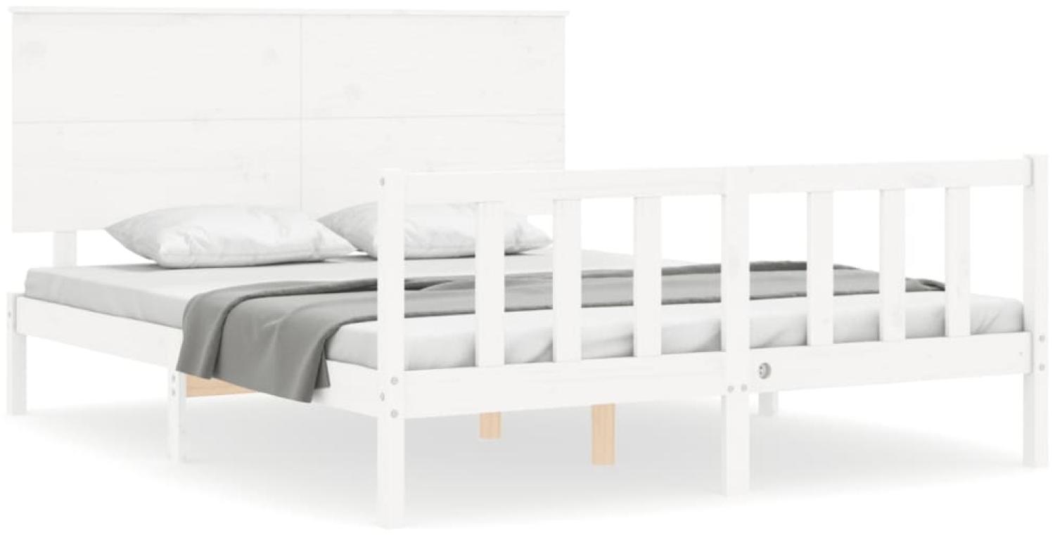 vidaXL Massivholzbett mit Kopfteil Weiß 3193407 Bild 1