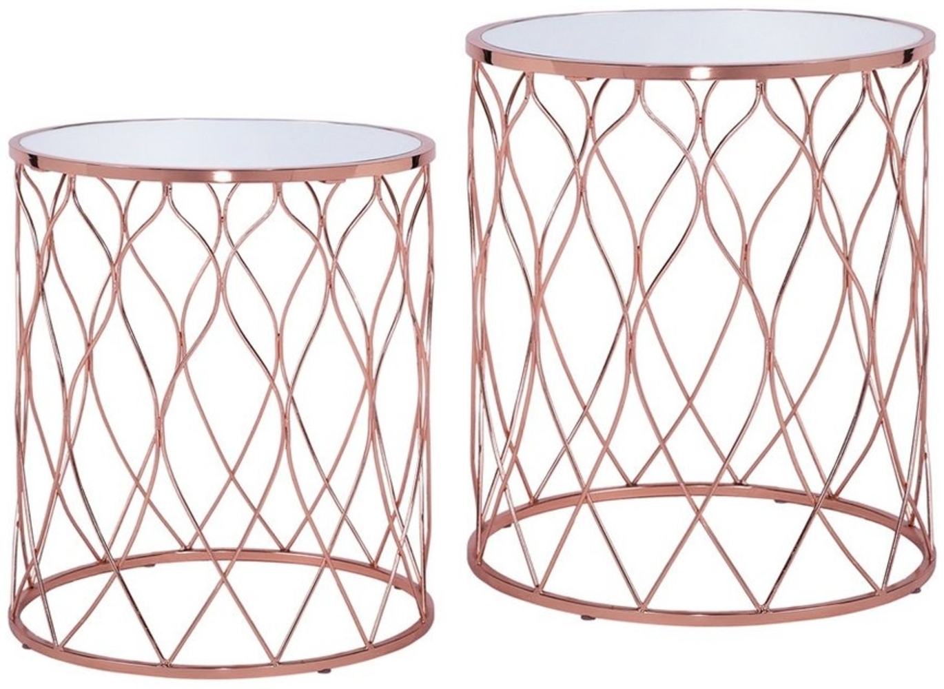WOMO-DESIGN Beistelltisch Wohnzimmertisch handgefertigt aus Metall mit Glasplatte verspiegelt, Couchtisch Set Design Glastisch Sofatisch Kaffeetisch Metallgestell Bild 1