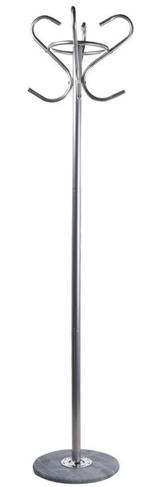 Kleiderständer, Metall, silber, Marmorfuß, 4 Haken, H 186 cm Bild 1