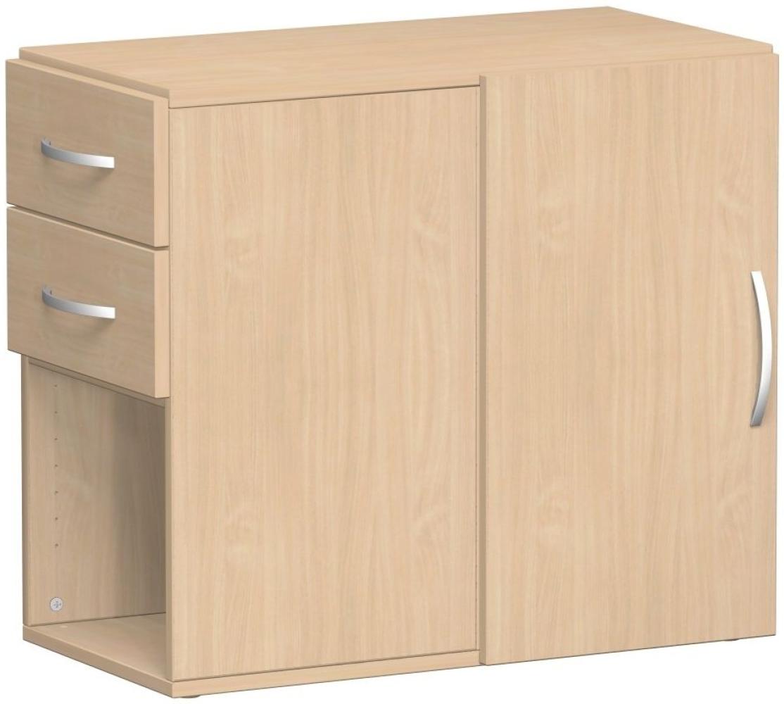 Anstell-Schrank mit Stellfüßen, 2 Ordnerhöhen, mit Schubkasteneinsatz, Buche, 72 x 42 x 80 cm Bild 1