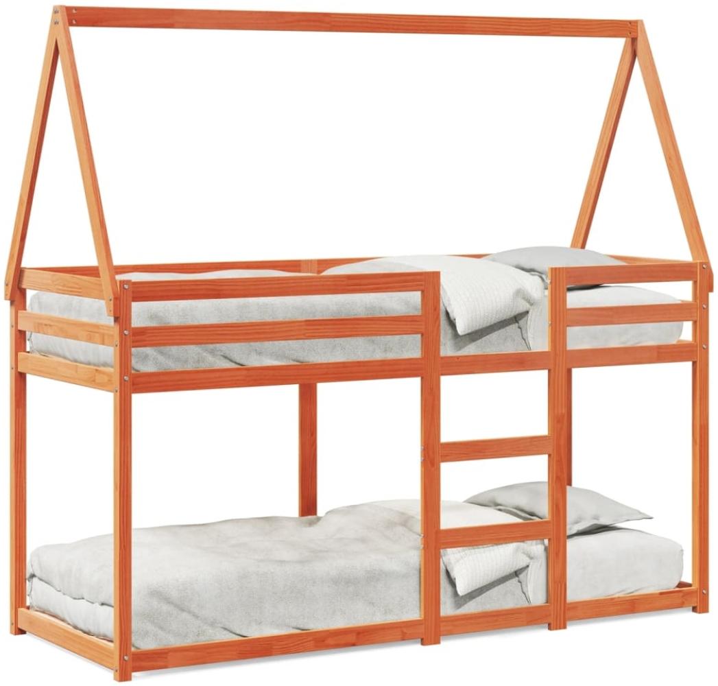 vidaXL Etagenbett mit Dach Wachsbraun 90x190 cm Massivholz Kiefer 3282086 Bild 1