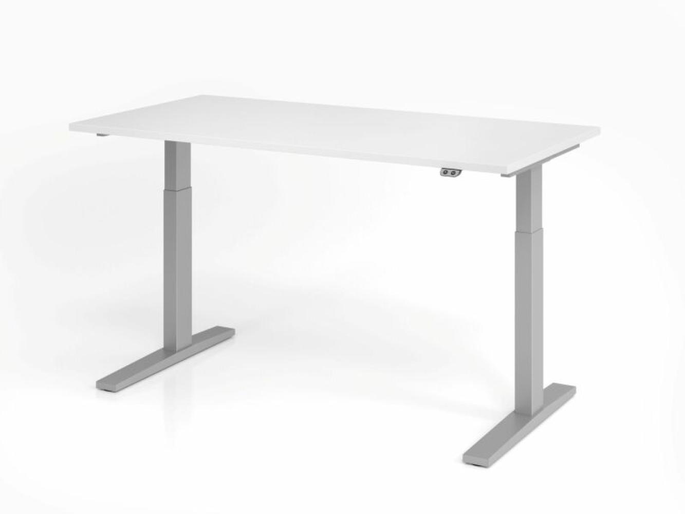 Sitz-Steh-Schreibtisch elektrisch 160x80cm Weiß/Silber Bild 1