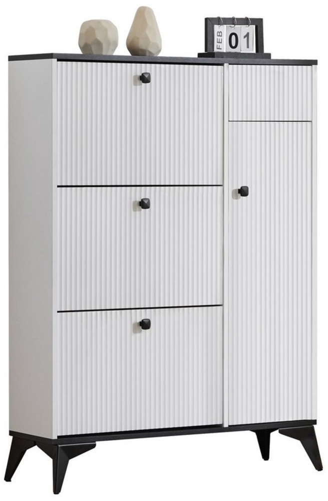 Refined Living Schuhschrank Schuhkipper mit 3 Klappen, 1 Schublade und 1 Tür, Schuhregal (Maße: 121 cm × 90 cm× 25 cm, Schuhkipper schmal, Weißer Schuhschrank, mit Wellenform-Design, 1-St, mit verstellbaren Regalböden,Kippsicherung, Multifunktionaler S... Bild 1