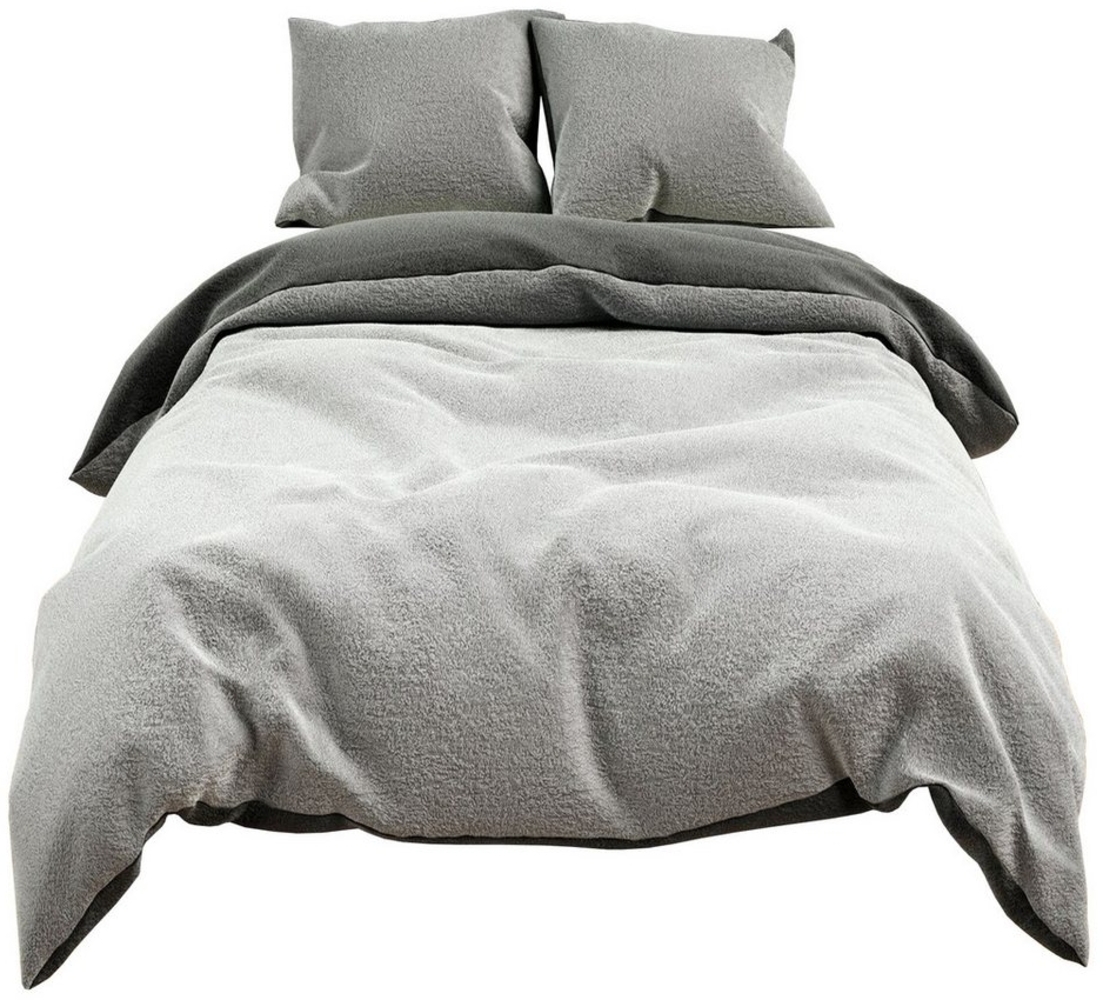 Visaggio Bettwäsche Winter Teddy Plüsch, Fleece, 4 teilig, Flauschig warmes Cashmere Touch, Einfarbig Wende Bild 1