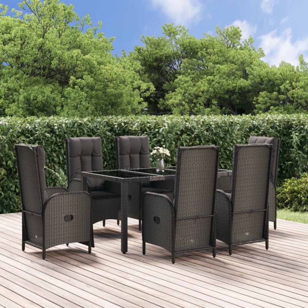 vidaXL 7-tlg. Garten-Essgruppe mit Kissen Schwarz Poly Rattan 3185066 Bild 1