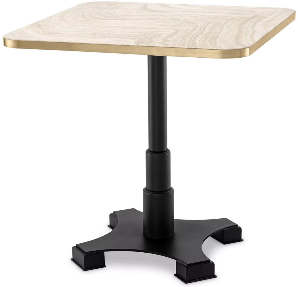 Casa Padrino Luxus Esstisch Beige / Messing / Schwarz 75 x 75 x H. 75,5 cm - Quadratischer Küchentisch mit Travertin Tischplatte - Esszimmer Möbel - Luxus Möbel - Luxus Einrichtung Bild 1