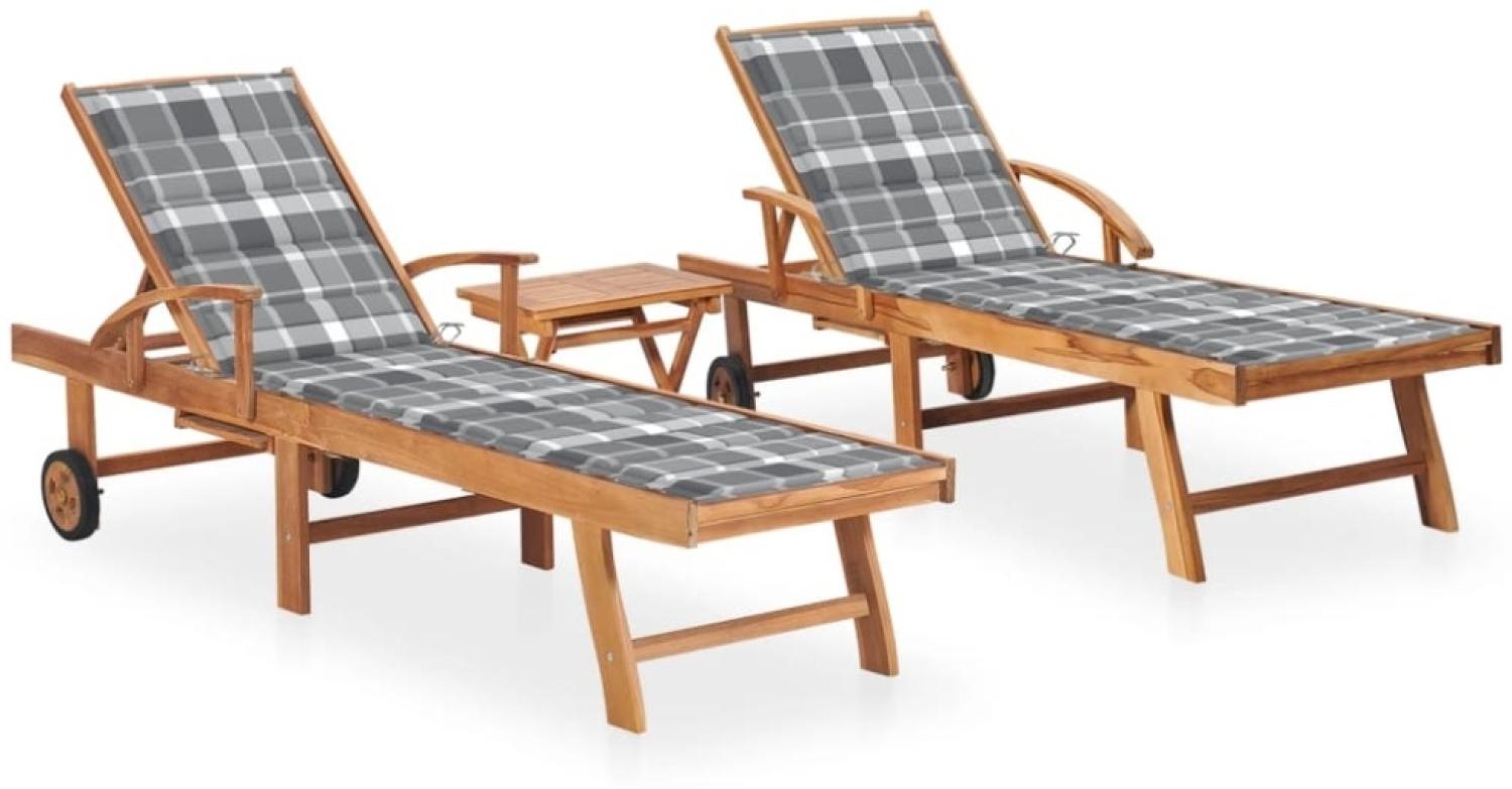 vidaXL Sonnenliegen 2 Stk. mit Tisch und Auflagen Massivholz Teak 3073185 Bild 1