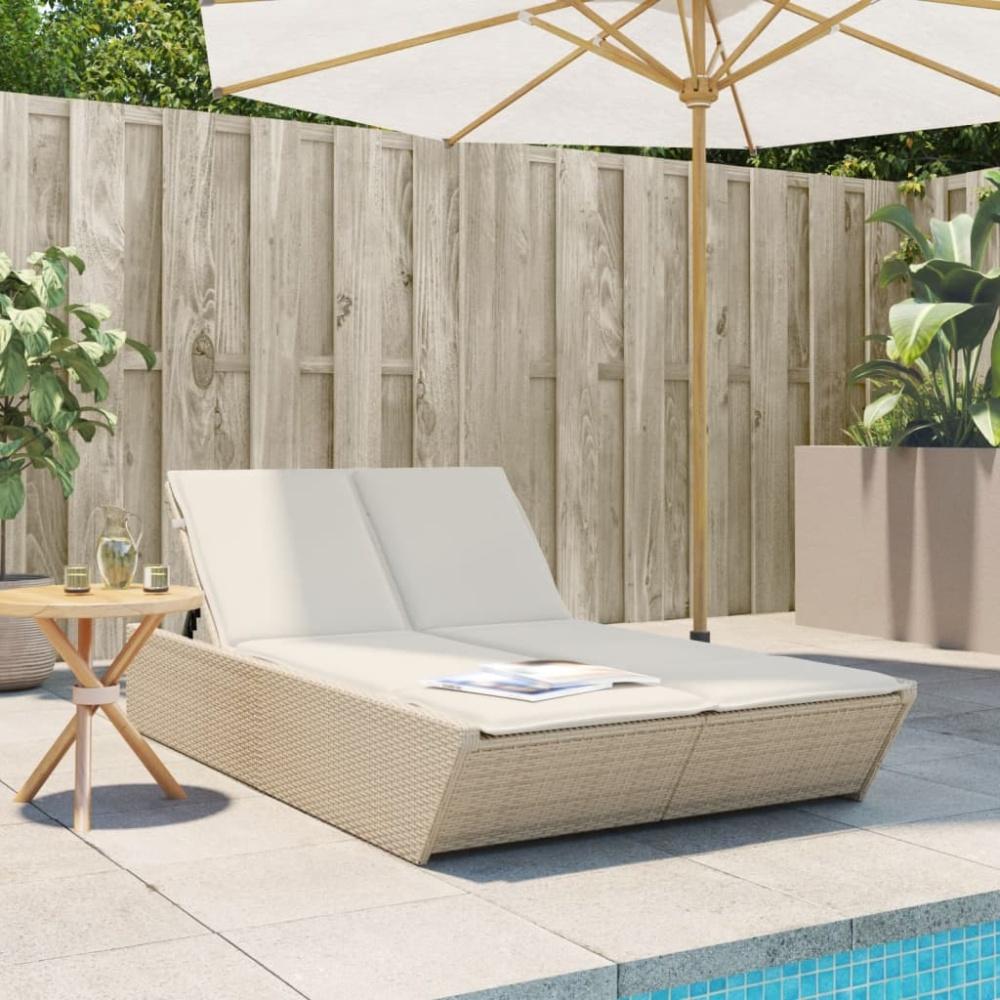 vidaXL Doppel-Sonnenliege mit Auflagen Beige Poly Rattan 368183 Bild 1