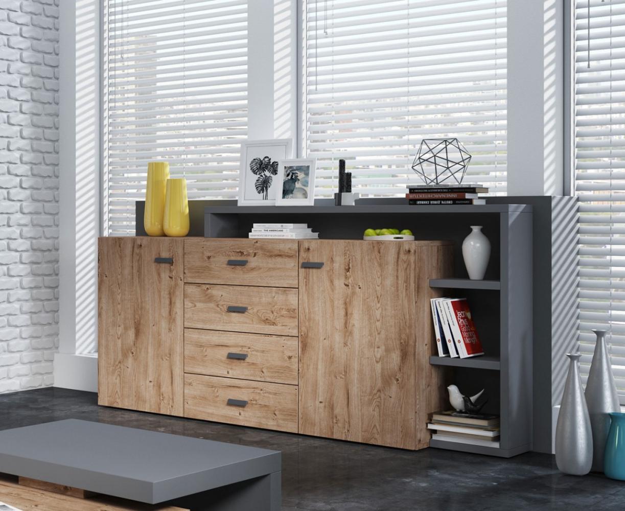 Sideboard "Bota" Kommode 180cm anthrazit ribbeck eiche Bild 1