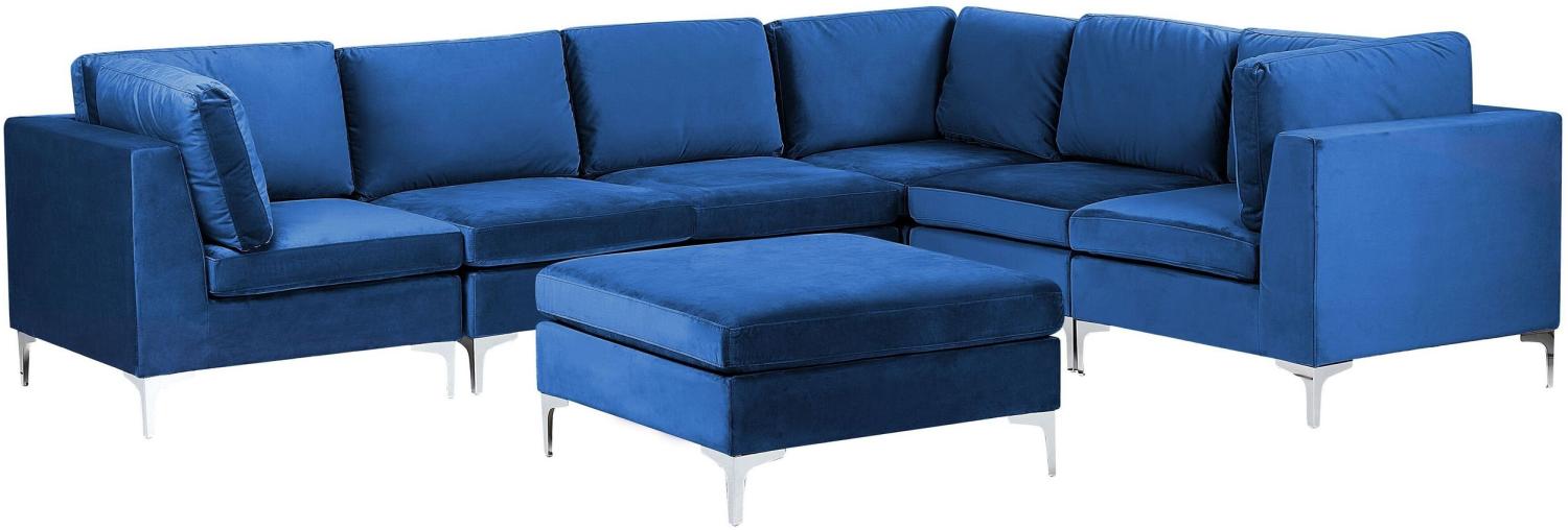 Sofa mit Ottomane EVJA Marineblau Samtstoff Bild 1