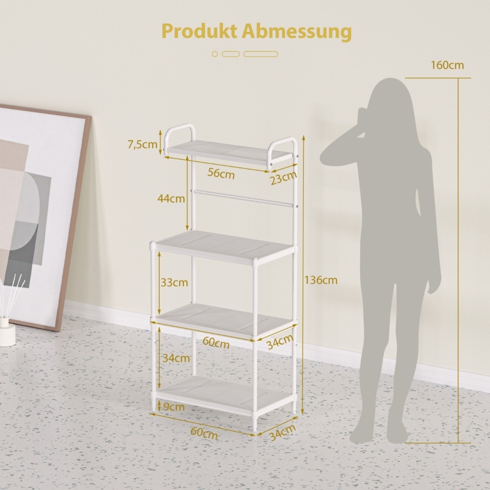 4-stufiges Küchenregal mit Verstellbaren Regalböden Mikrowellenregal 59 x 34 x 136 cm Weiß Bild 1
