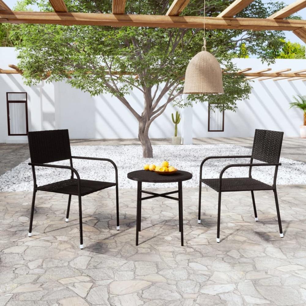 vidaXL 3-tlg. Garten-Essgruppe Poly Rattan Schwarz 3098033 Bild 1