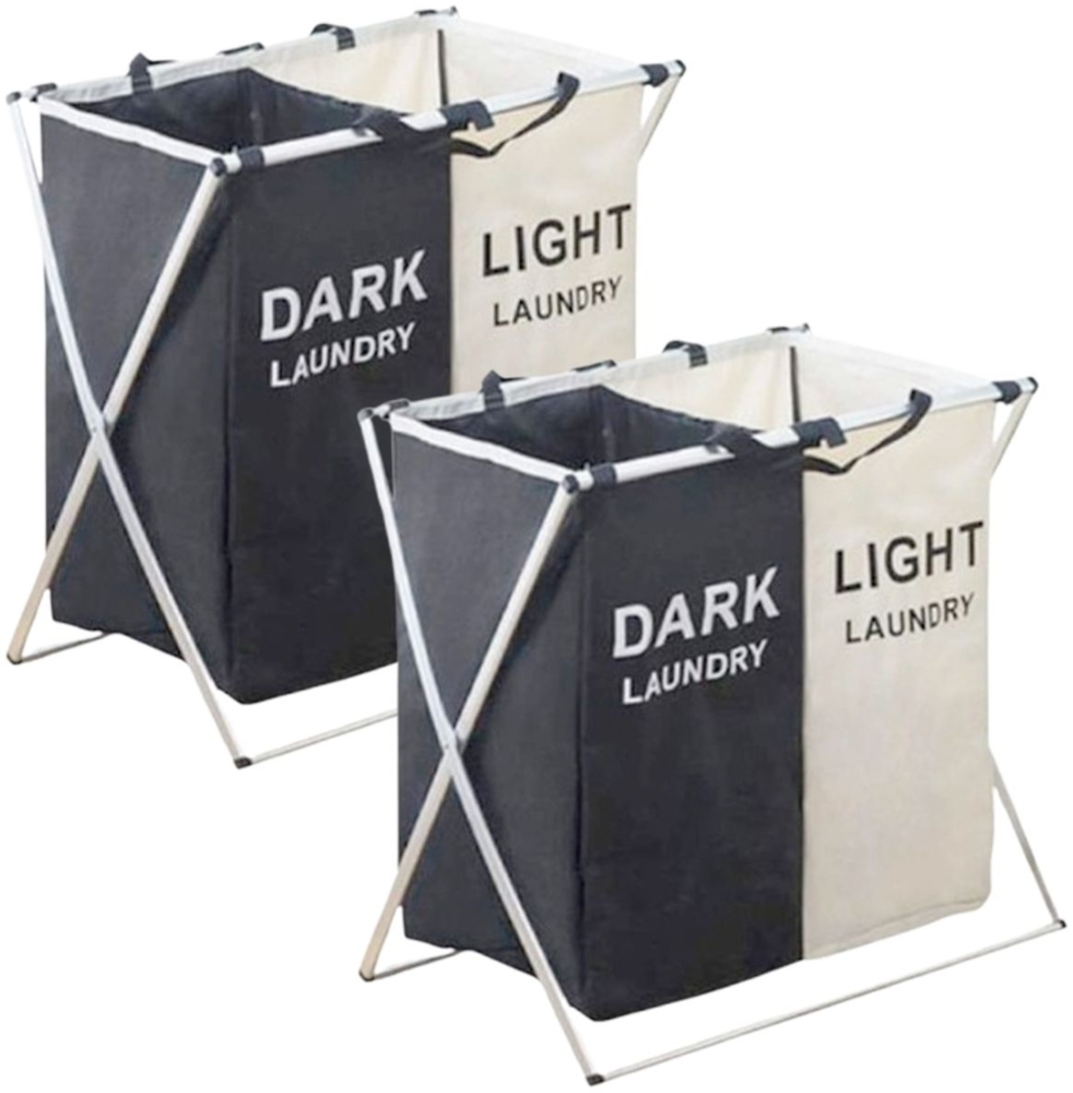 2 Fächer Wäschekorb Wäschesammler Wäschesortierer Faltbar Bild 1
