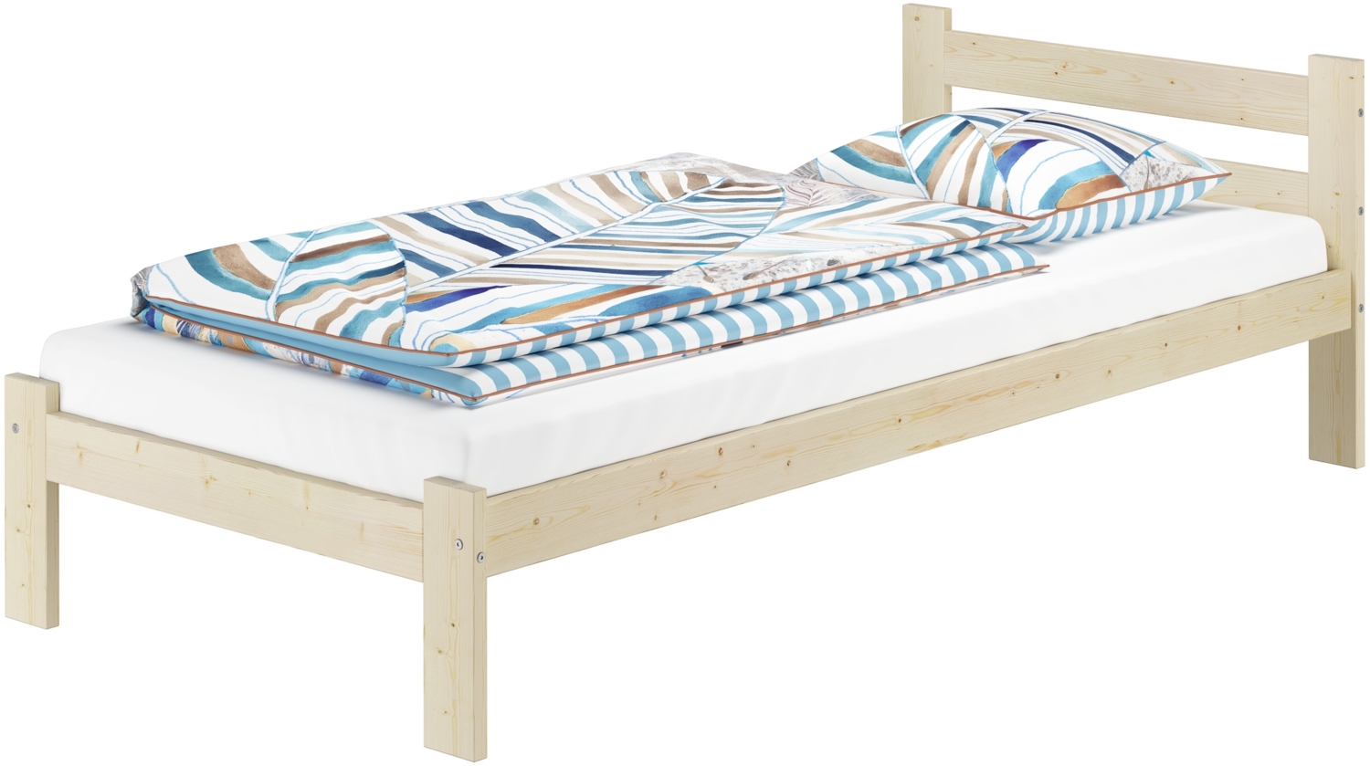 Einzelbett Gästebett 90x200 Fichte massiv lackiert mit wählbarem Zubehör V-60.60-09ohne Zubehör Bild 1