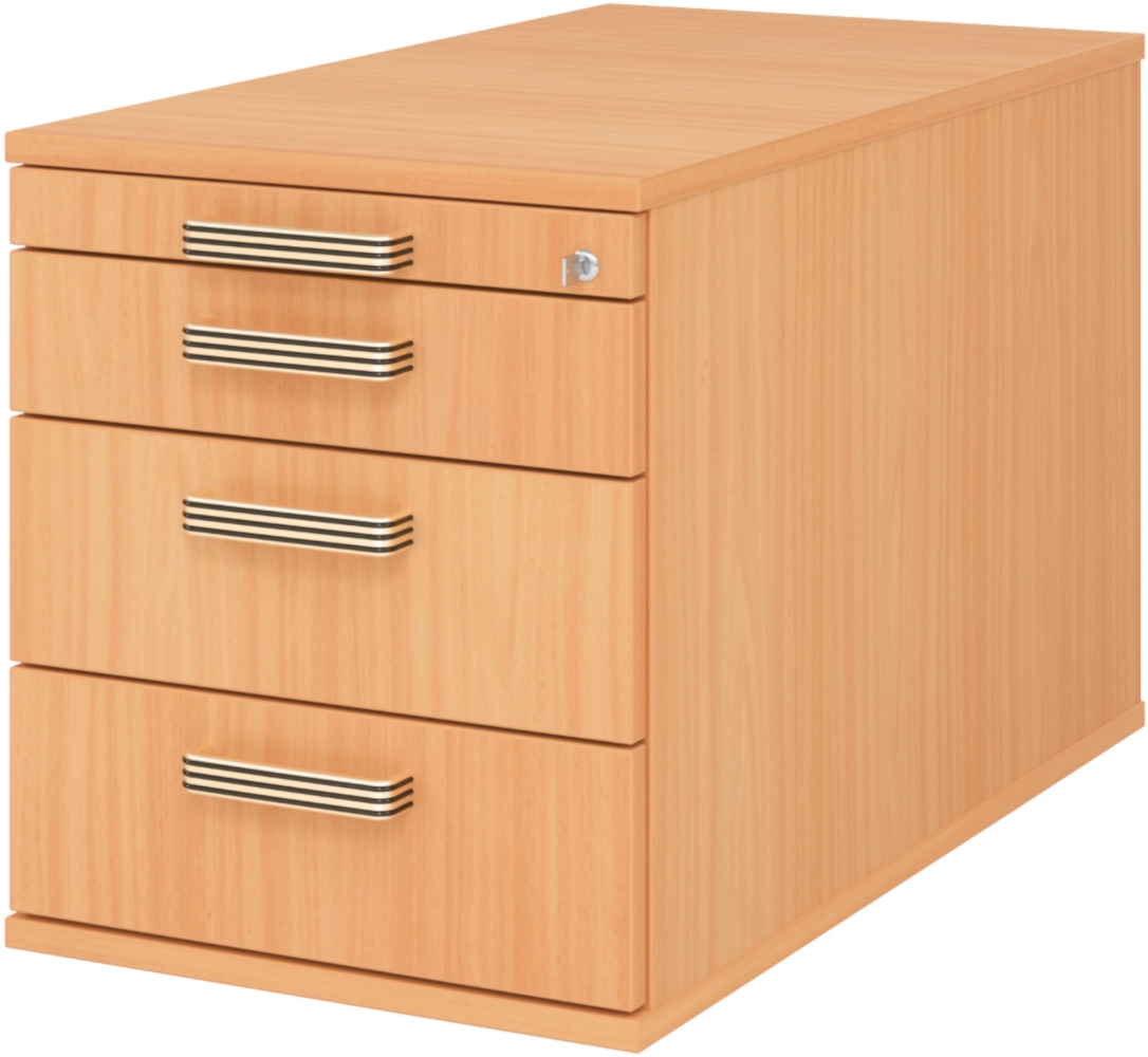 bümö Rollcontainer mit Schubladen, Container abschließbar aus Holz in Buche - Rollwagen für's Büro als Schreibtisch Unterschrank, Bürocontainer od. Schreibtischcontainer mit Streifengriffe, TC30-6-6-SG Bild 1