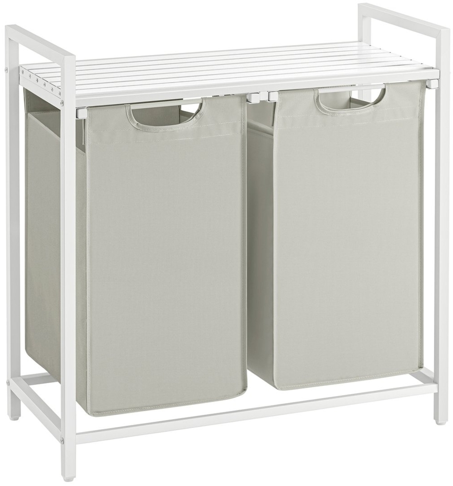 Vasagle Wäschekorb mit 2 Fächer, Metallrahmen Weiß, 2x46 L / 73 x 33 x 72 cm Bild 1