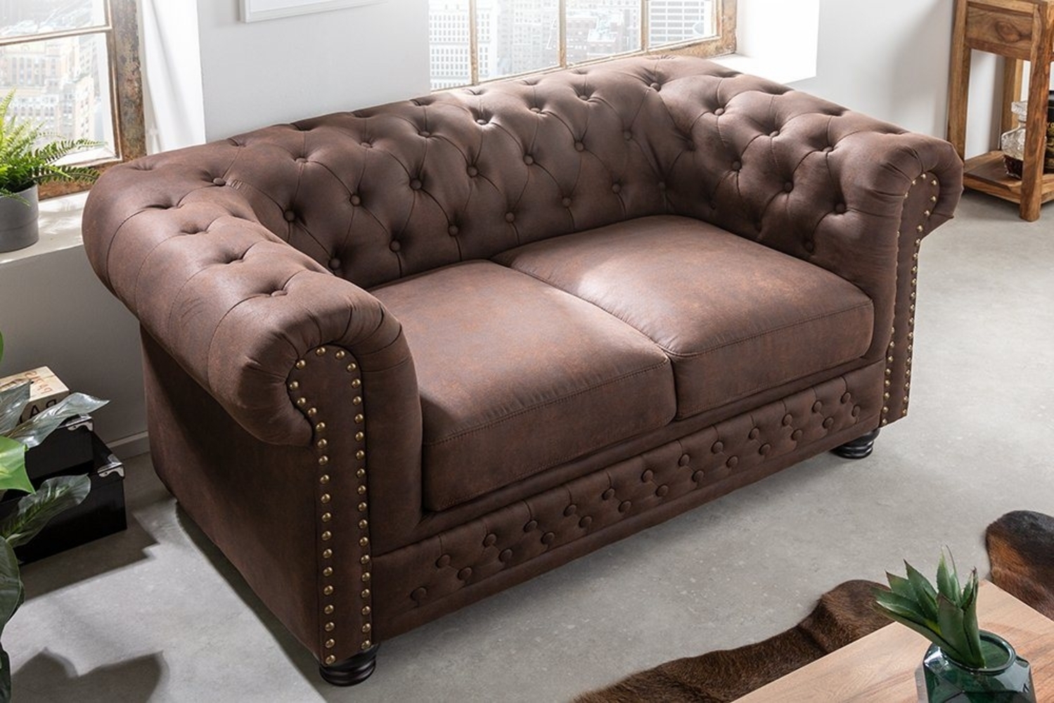 riess-ambiente 2-Sitzer CHESTERFIELD 150cm vintage braun, Einzelartikel 1 Teile, Wohnzimmer · Couch · Microfaser · Federkern · Rundum-Bezug · Design Bild 1