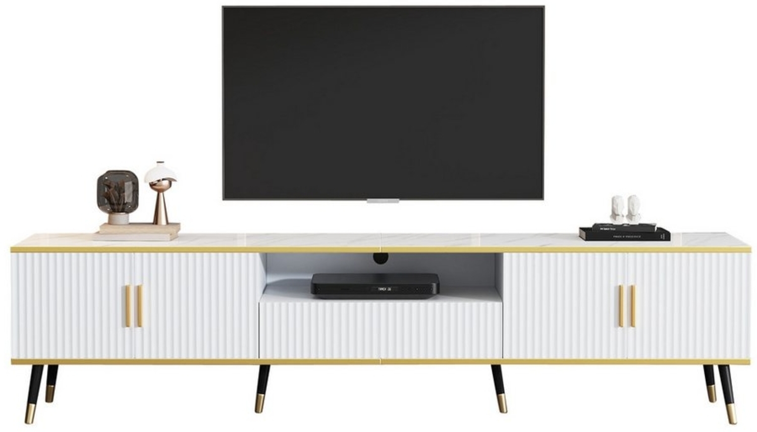 IDEASY TV-Schrank TV-Board mit Marmorfurnier, Lowboard, 200 x 40 x 46 cm 1 Schublade, 2 Türen, Kabelführung, für TV-Geräte bis 90 Zoll Bild 1