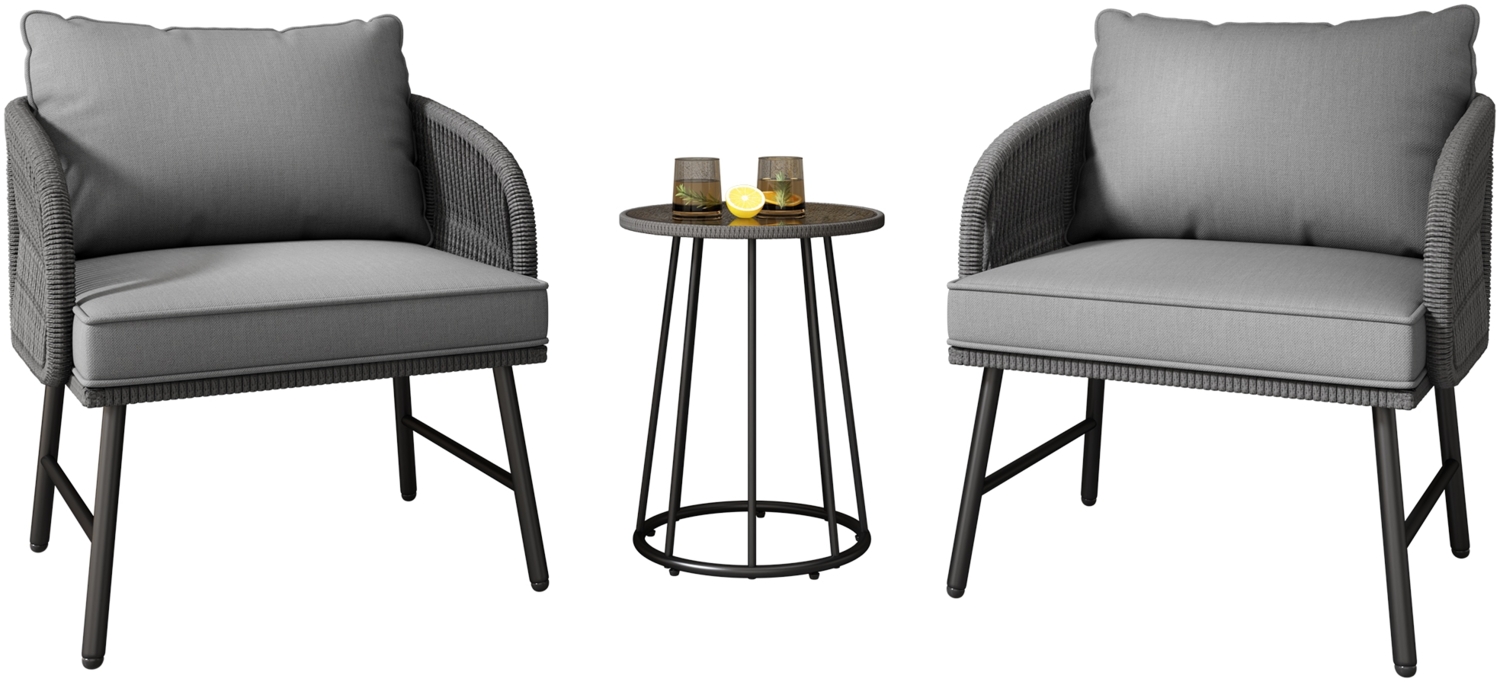 Gartenlounge-Set, Balkonmöbel-Set, 3 -tlg. 2 Sofas, 1 Tisch, mit handgeflochtenes Seil, Glastischplatte Bild 1