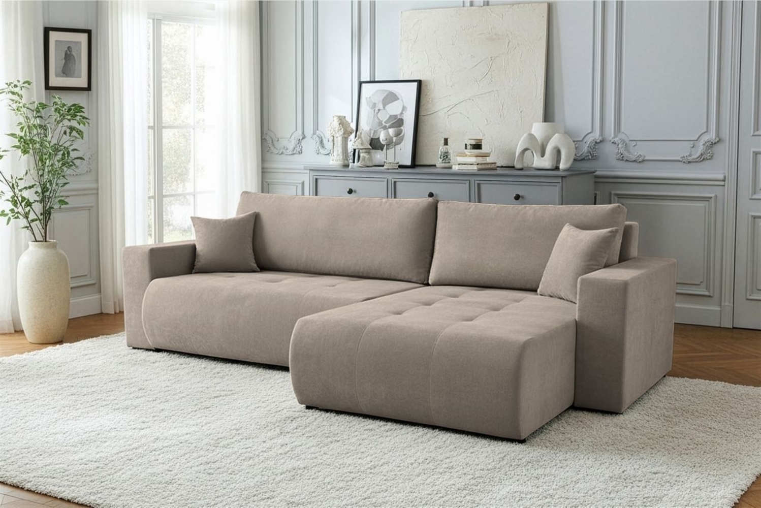 Ecksofa Schlafsofa Sofa ARMARI in Stoff Wind Taupe Ottomane Links Bild 1