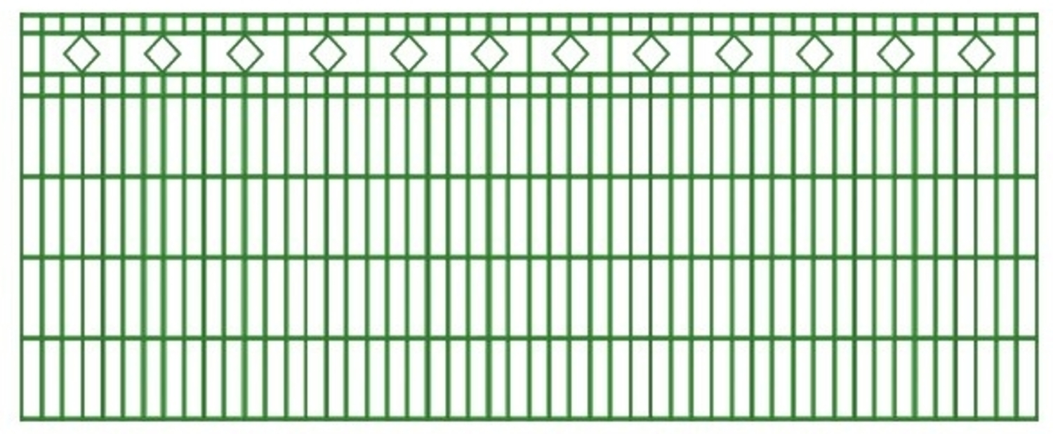 Schmuckzaun / Doppelstabmattenzaun Diamant / Raute Komplett-Set mit Abdeckleisten / Grün / 141cm hoch / 37,5m lang Bild 1