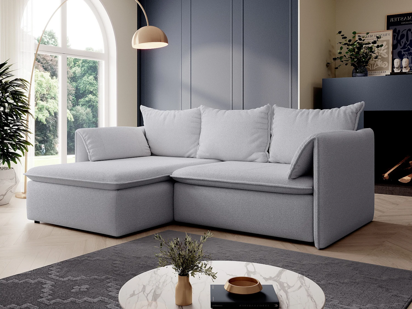 Vente-unique - Ecksofa mit Schlaffunktion - Ecke links - Strukturstoff - Grau - TEODORA Bild 1
