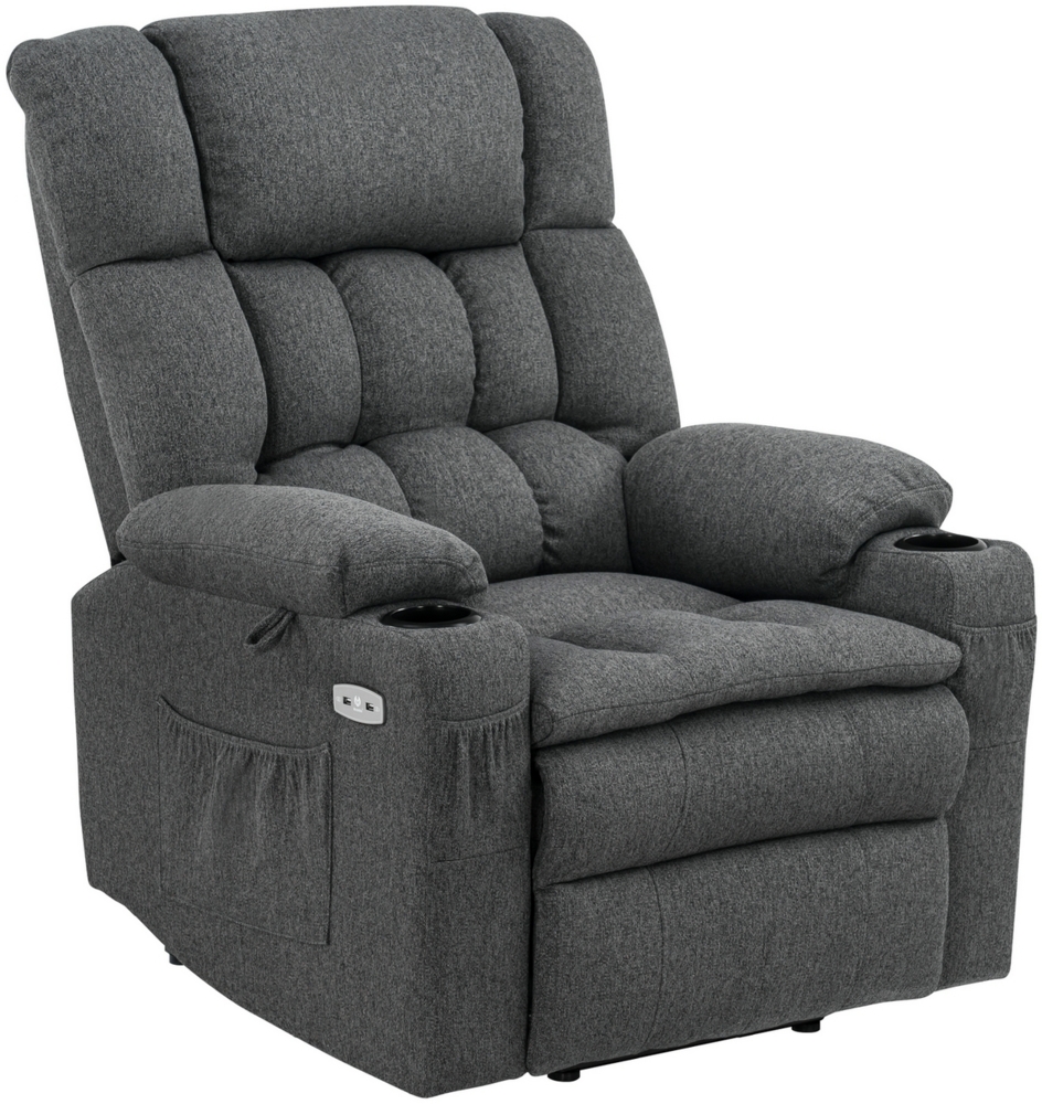 MCombo Elektrische Aufstehhilfe Relaxsessel 7546, mit 3 Motoren, Kopfstütze Rückenlehne und Fußstütze getrennt verstellbar, Liegeposition bis 165 Grad, Stoff, Grau, 100 x 86 x 112 cm Bild 1