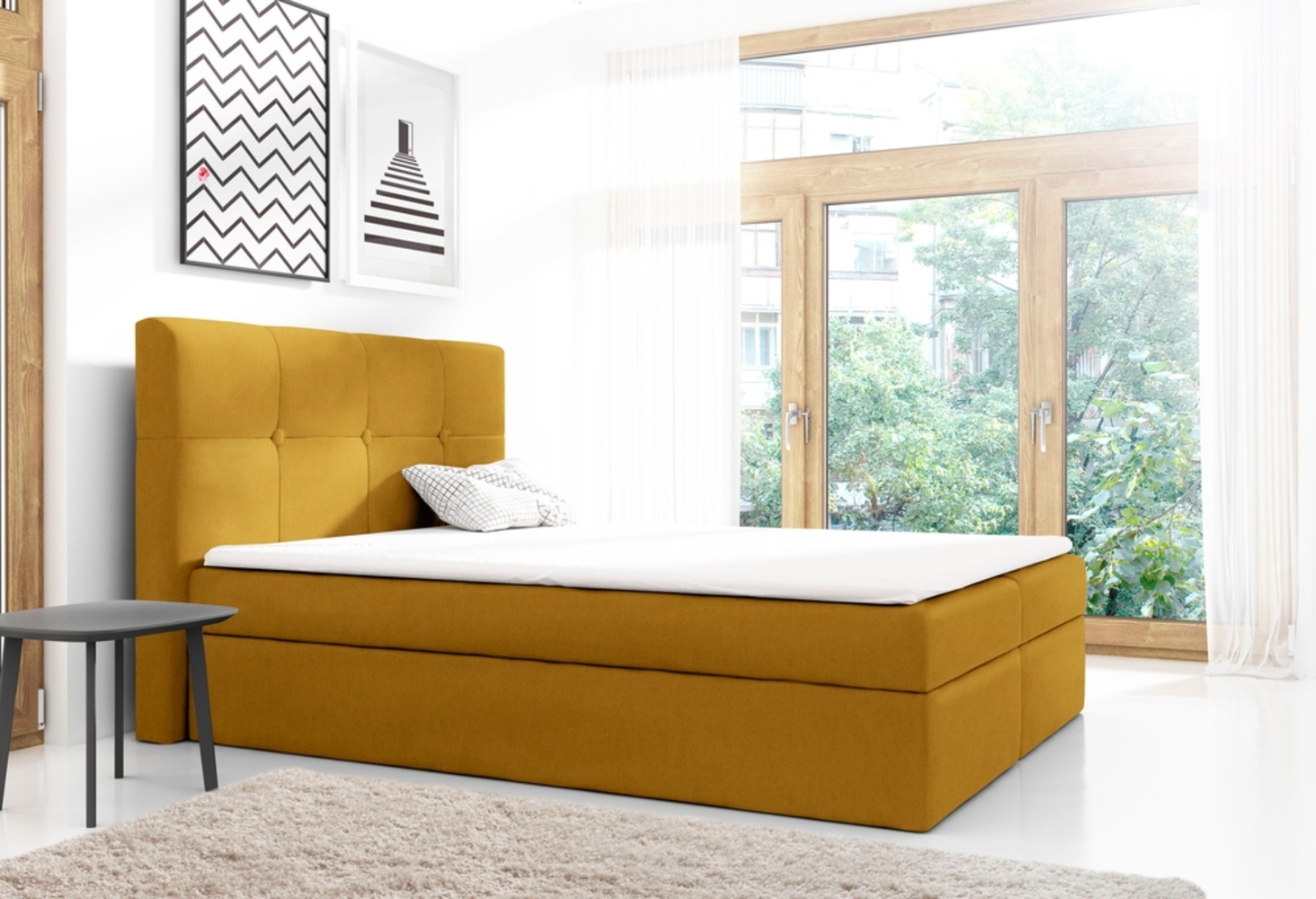 99rooms Verduro Boxspringbett Velours MONOLITH Gelb 140x200 cm Bild 1