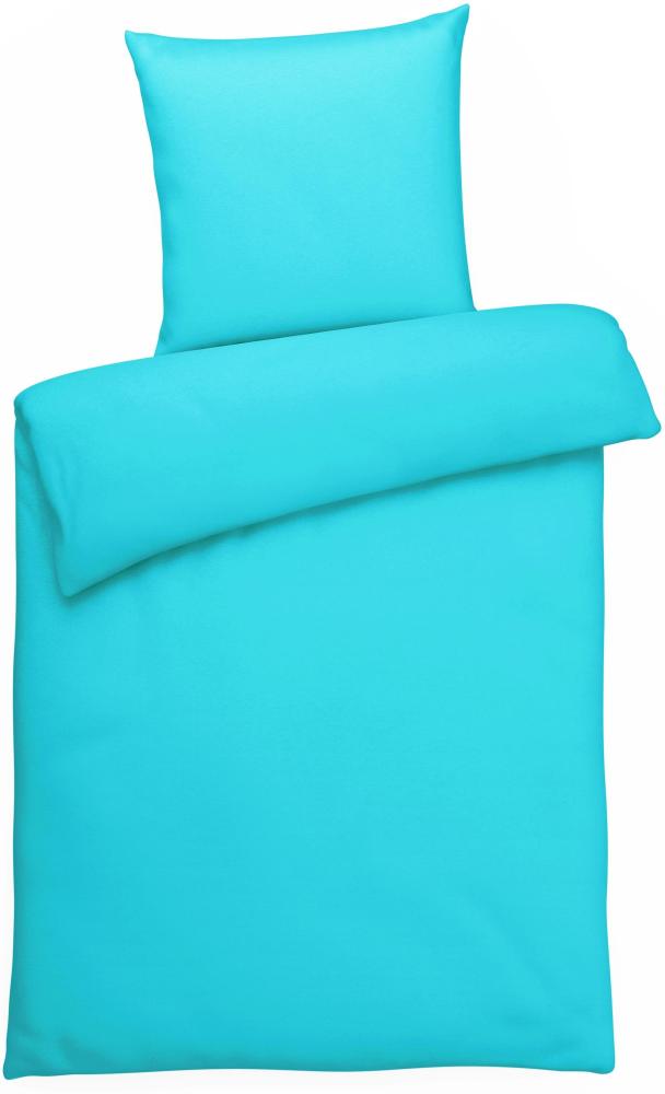 Mako-Satin Bettwäsche "Premium" aus 100% Baumwolle - Uni Aqua 155 x 220 cm und 80 x 80 cm Bild 1