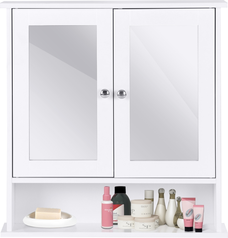 Badezimmer Spiegelschrank mit Höhenverstellbarer Ablage Badschrank mit Spiegel Weiß Bild 1