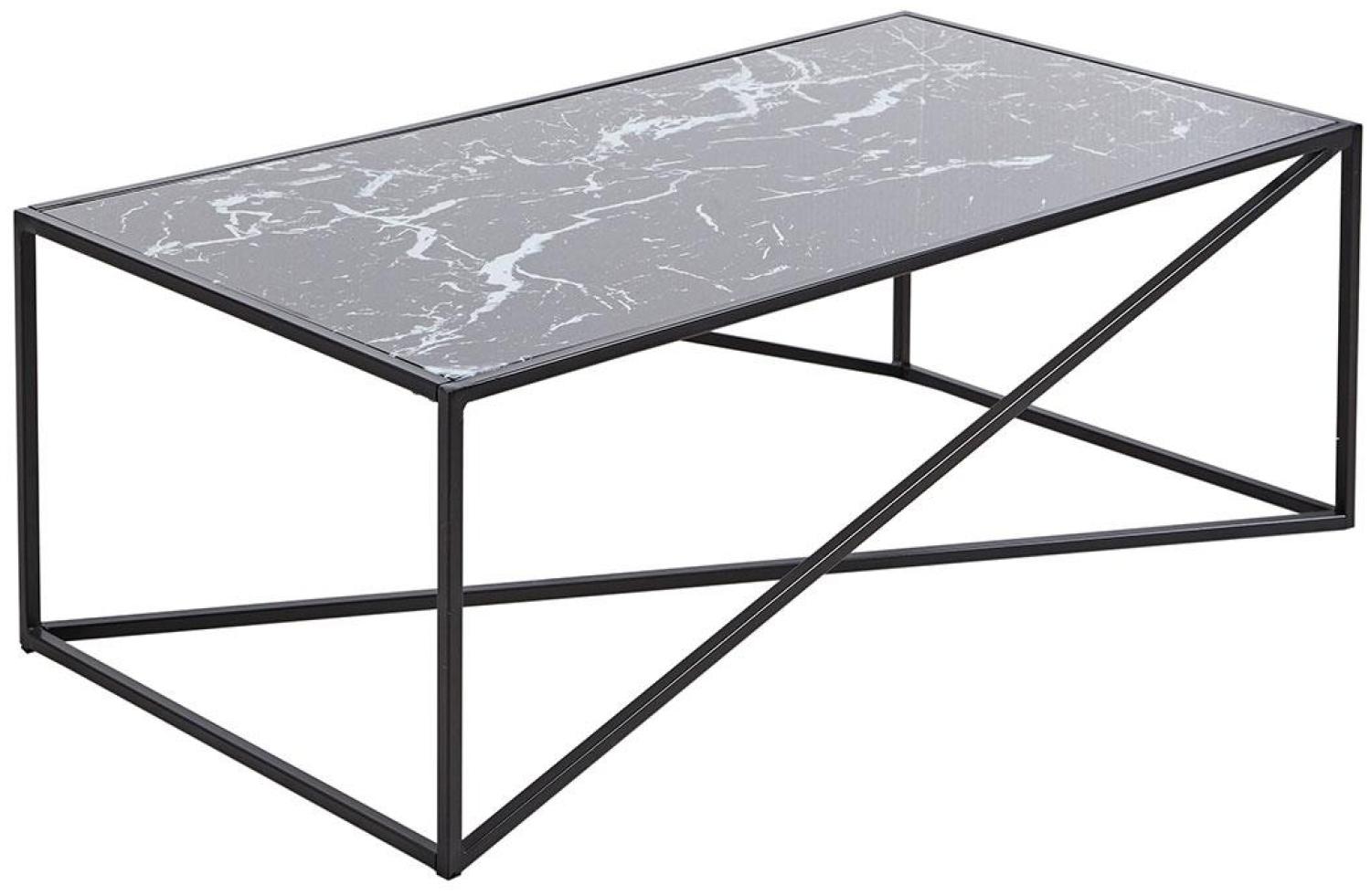 Couchtisch NEVIO Glas mit Marmor Optik schwarz und Metall 110x60 Bild 1