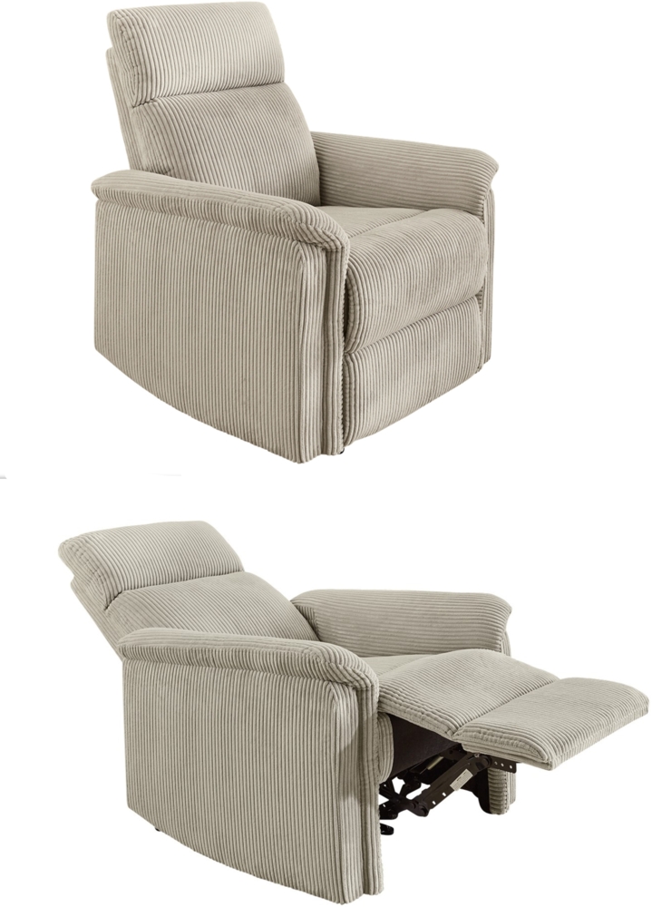 RELAX-FERNSEHSESSEL Federkern, Liegefunktion verstellbar durch halbautomatische Relaxfunktion B78/T93/H100 cm, Cord Beige Bild 1