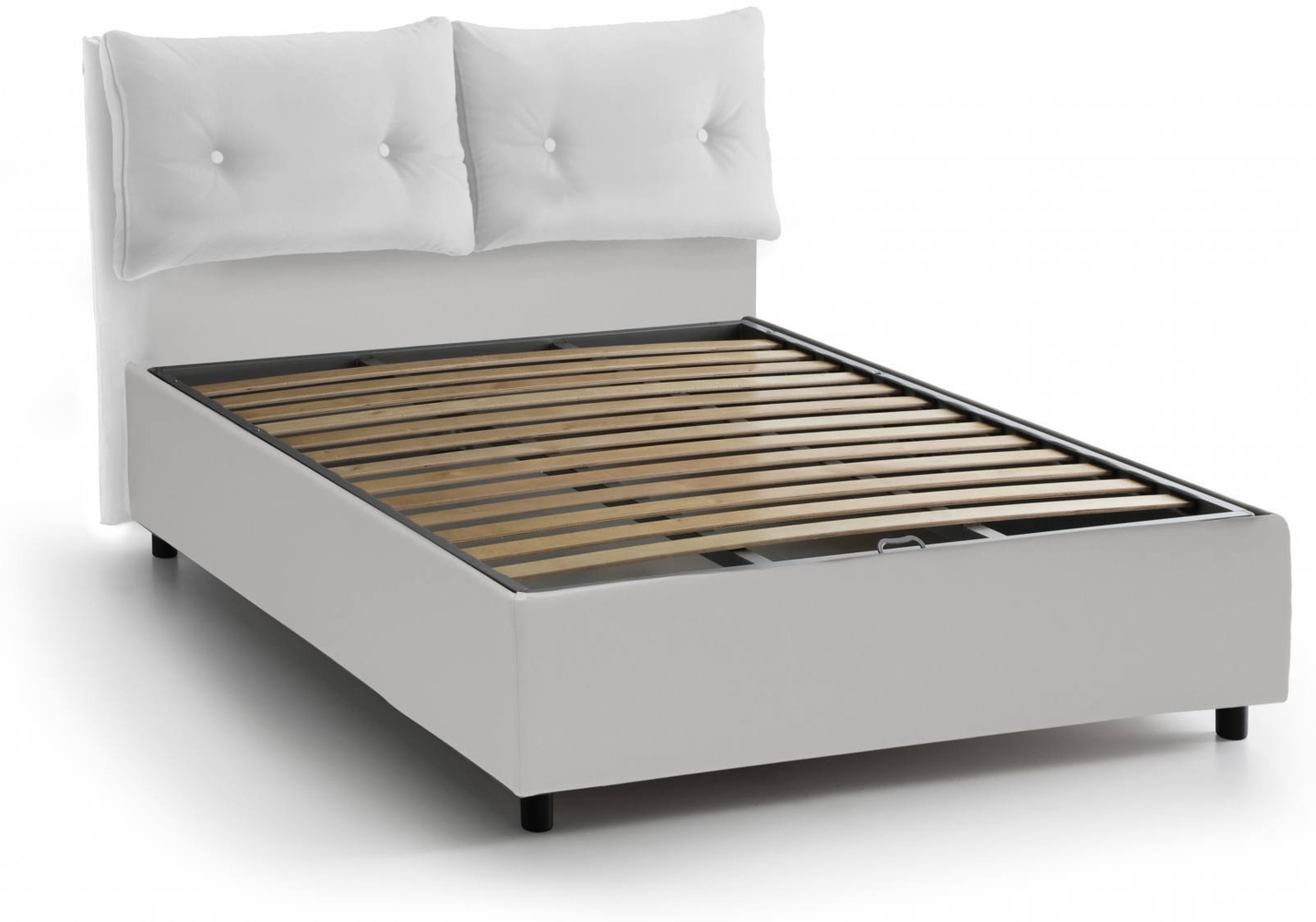 Dmora Doppelbett Bacio, Bettkasten mit Kunstlederbezug, 100 % Made in Italy, Öffnung vorne, inklusive Matratze 120 x 190 cm, Weiß Bild 1