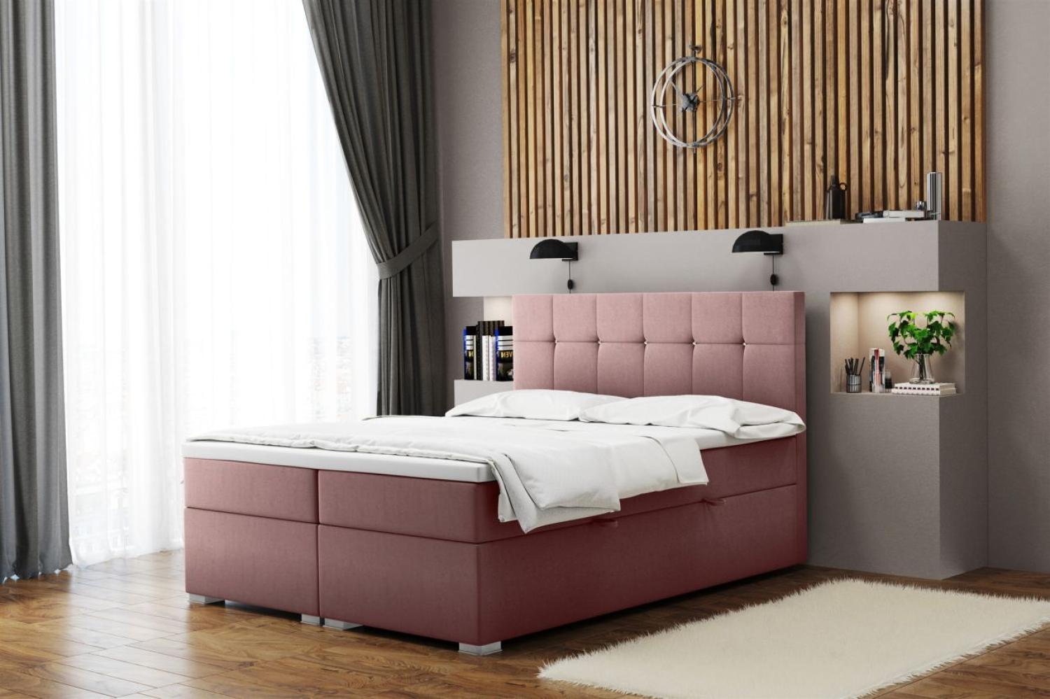 Boxspringbett Schlafzimmerbett 'ABELT', in Stoff Matt Velvet, Altrosa, 200 x 200 cm Bild 1