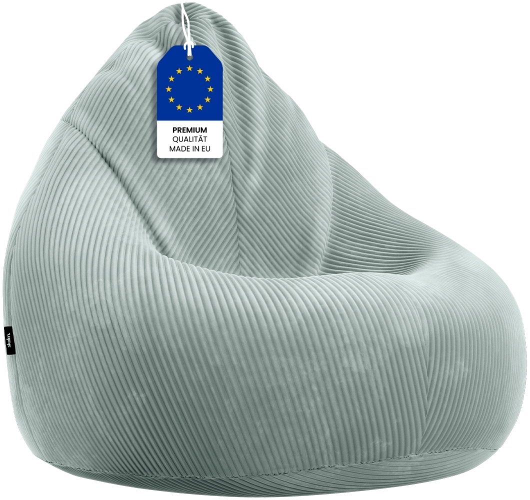 skølm 'Magni' XXL Sitzsack aus Cord, mit EPS-Perlen-Füllung, 130x80 cm, mintgrün, Bean Bag mit abnehmbarem und waschbarem Bezug Bild 1