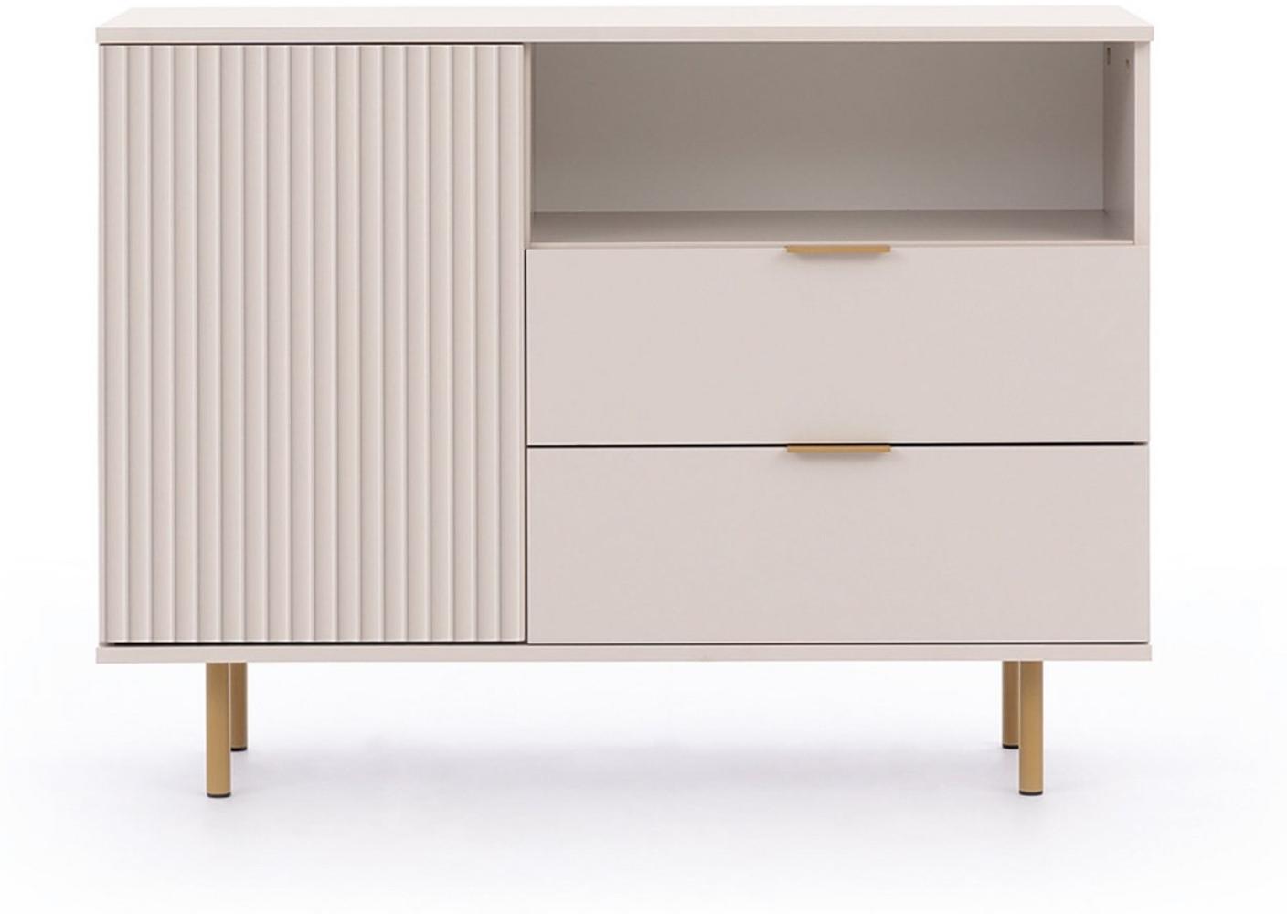 Furnix Kommode Mortia K1D2SZ Sideboard mit Schubladen und Metallfüßen Bild 1