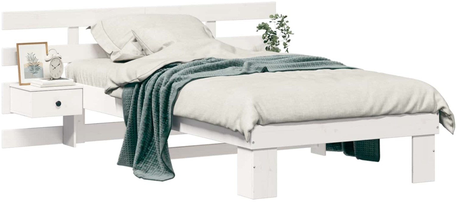 vidaXL Bettrahmen mit Kopfteil Weiß 100 x 200 cm Massives Kiefernholz 872708 Bild 1