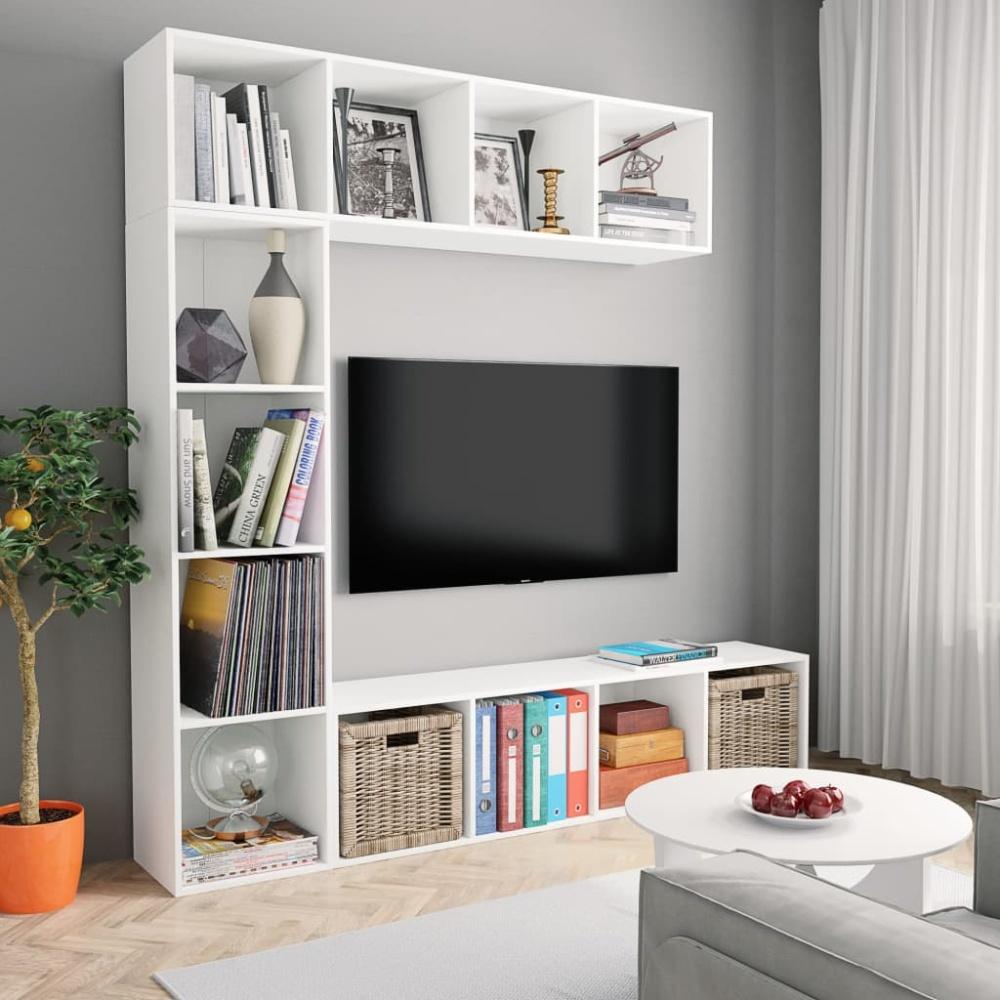 vidaXL 3-tlg. Bücher-/TV-Schrank Set Weiß 180×30×180 cm 278788 Bild 1