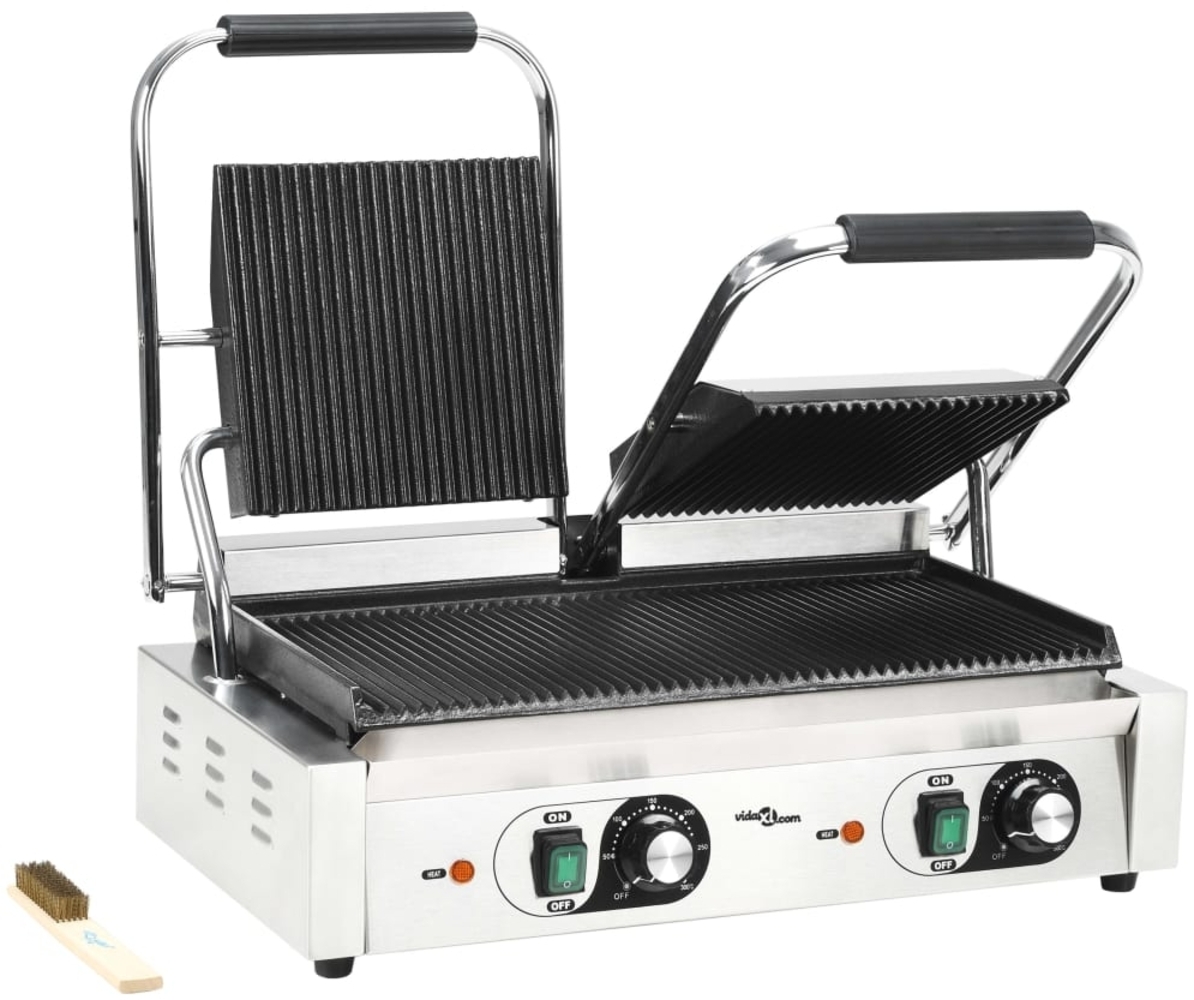 vidaXL Doppelter Gerillter Panini-Grill 3600 W 57x30,5x20 cm 50751 Bild 1
