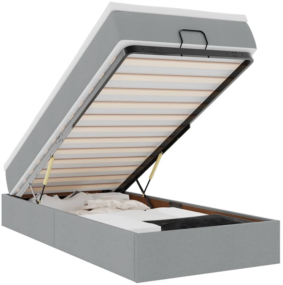 vidaXL Ottoman-Bett mit Matratze Hellgrau 90x190 cm Stoff 3311071 Bild 1